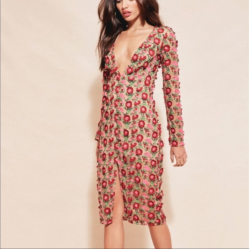 For Love & Lemons Amelia Rosebud Midi Dress Sz S